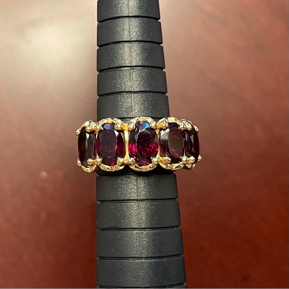 Genuine Garnet Ring Yellow Gold Plated 5